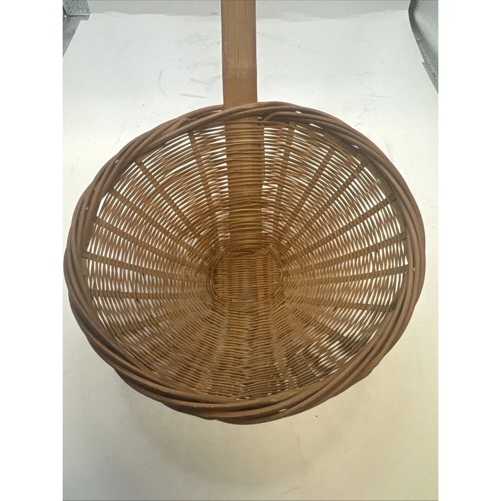 2 Vtg Wicker Ladles Spoon Scoop Woven Rattan Basket Wood Handle Primitive